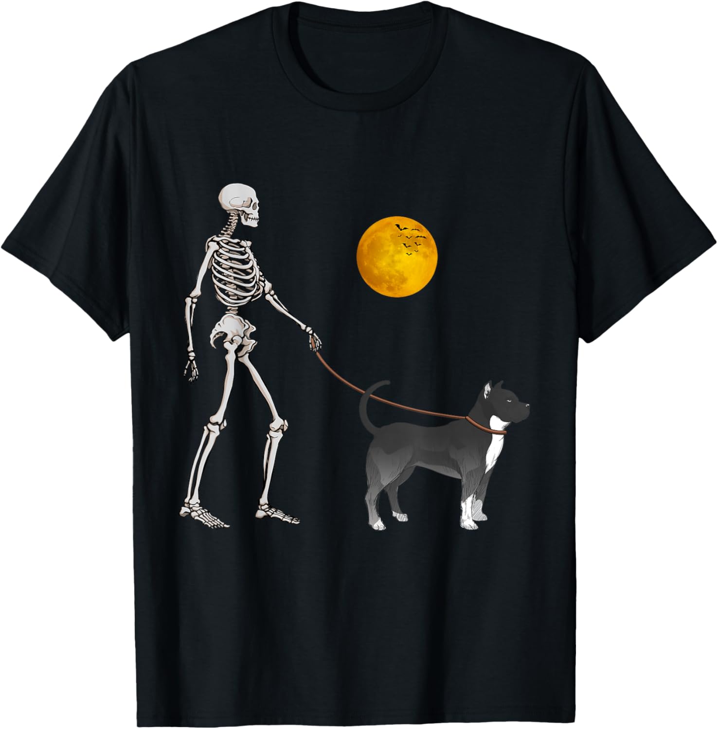 Pitbull Skeleton Dog Walking Halloween Costume T-Shirt - T-Shirt | Black