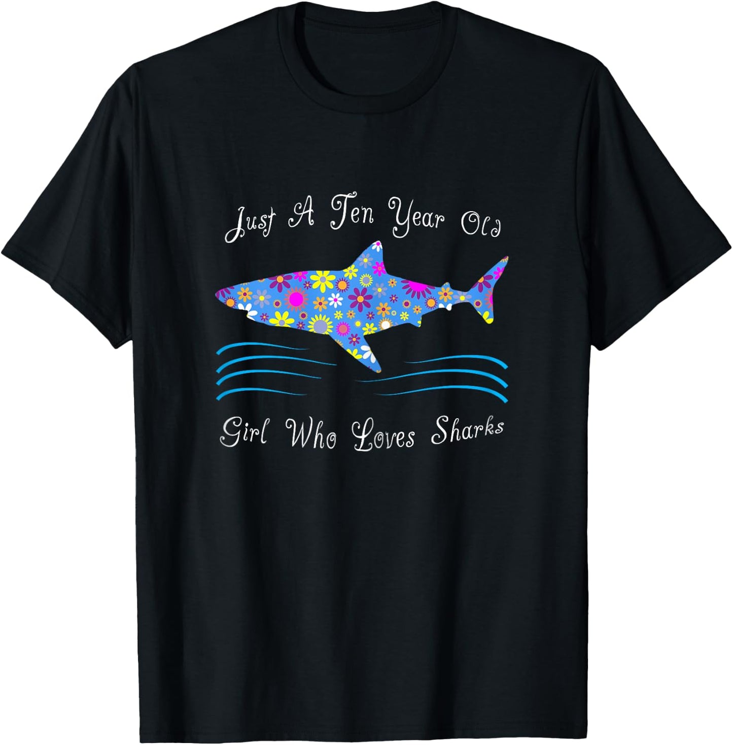 Cute Shark 10th Birthday Design For 10 Year Old Girls T-Shirt - T-Shirt | Black