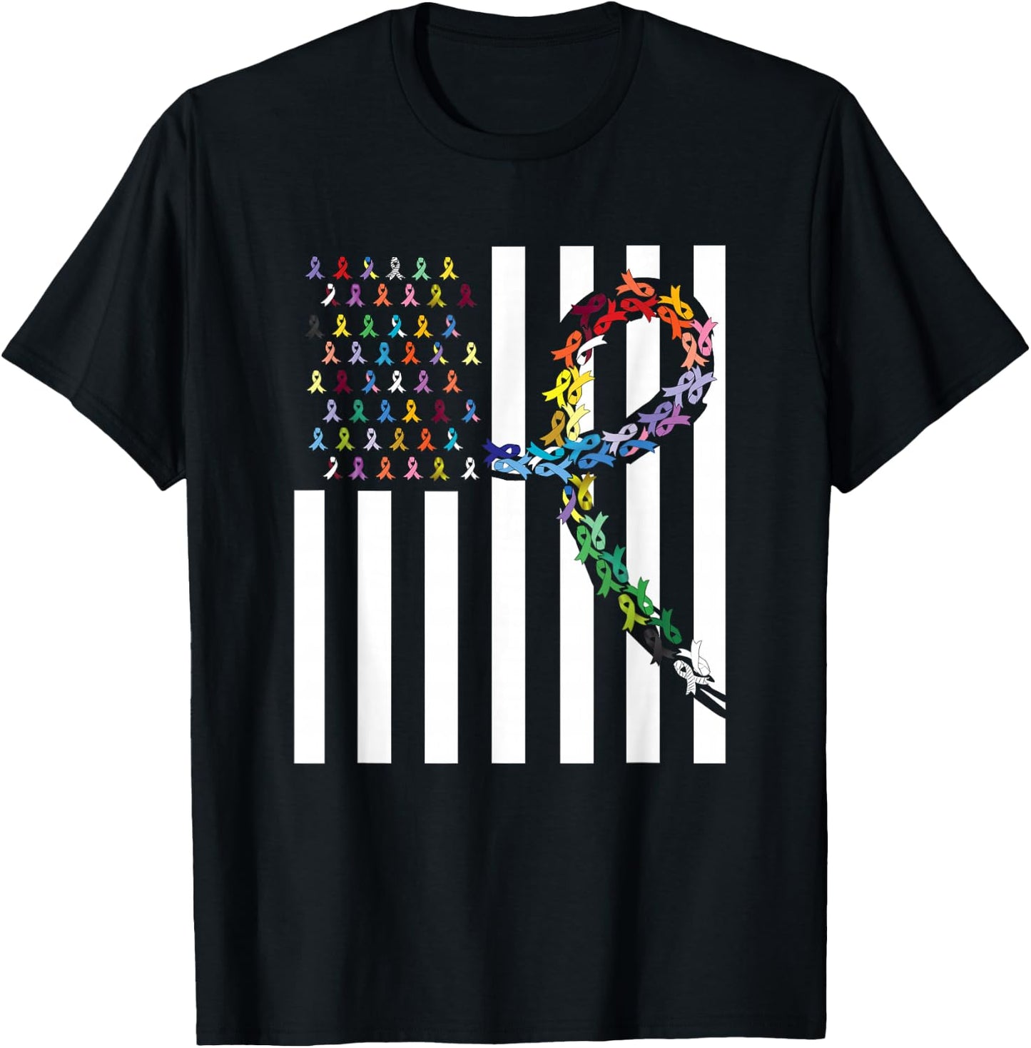 All Cancer Matters Awareness USA Flag All Ribbons T-Shirt - T-Shirt | Black