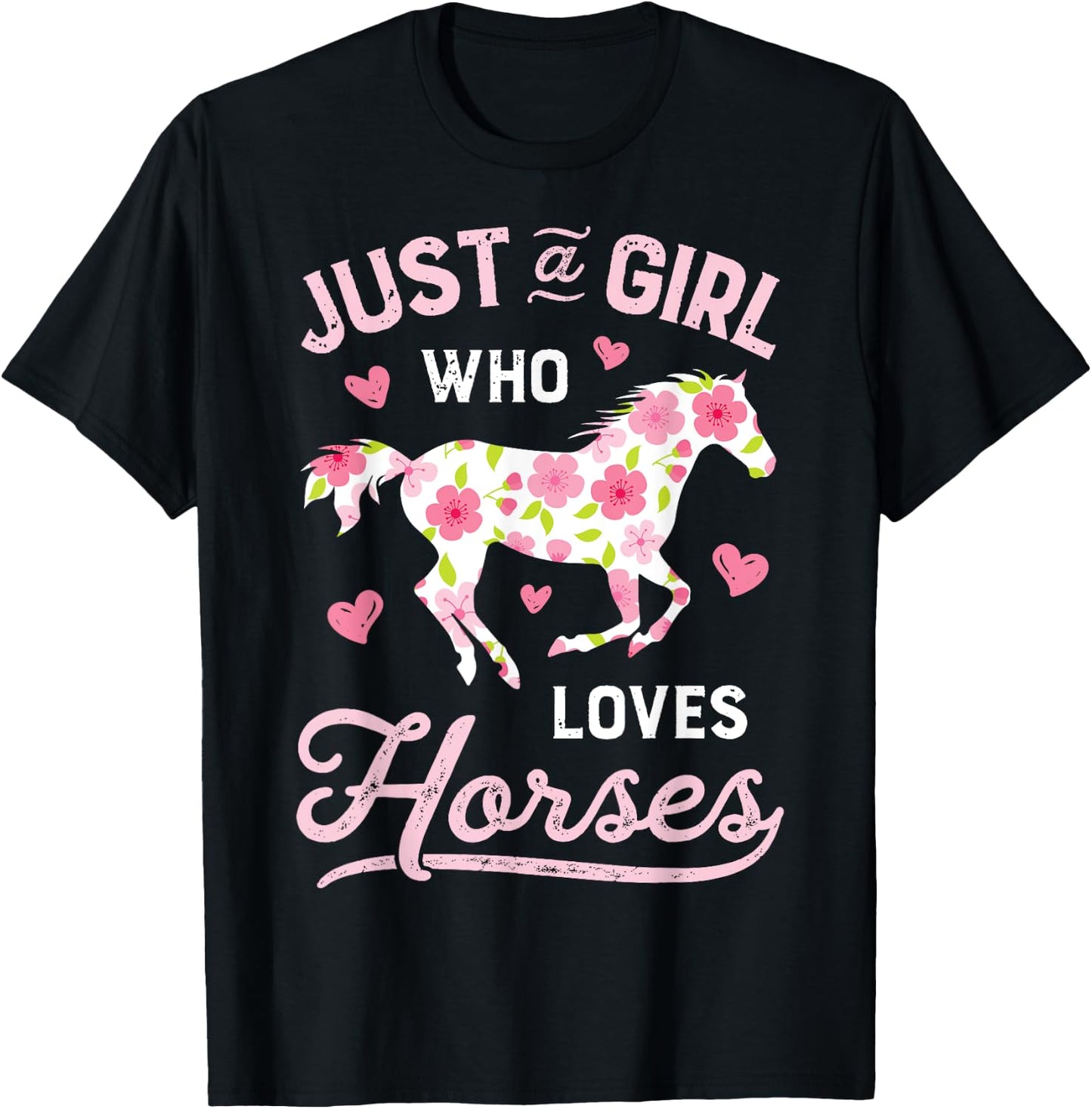 Horse Just a Girl Who Loves Horseback Riding Farm Flower T-Shirt - T-Shirt | Black