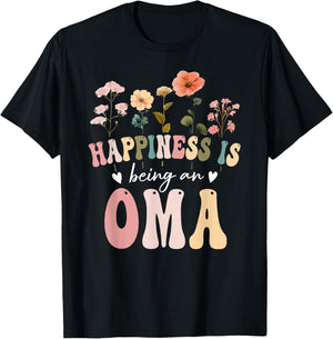 Happiness is Being an Oma Floral Design Oma Mother's Day T-Shirt - T-Shirt | Black