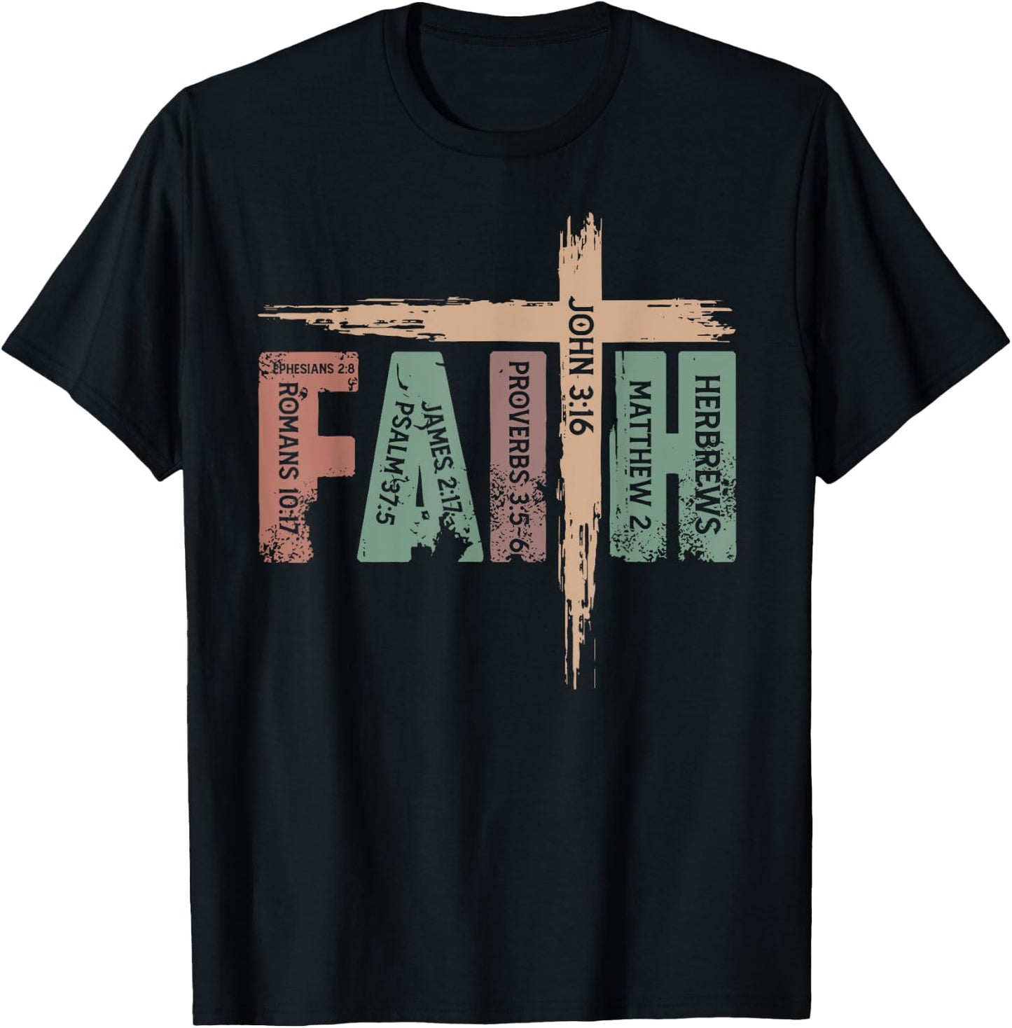 Retro Christian Faith Bible Verse Religious Christian Cross T-Shirt - T-Shirt | Black