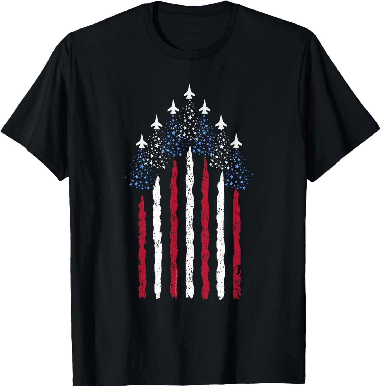 Patriotic Stars Red White Blue USA Fighter Jets 4th of July T-Shirt - T-Shirt | Black