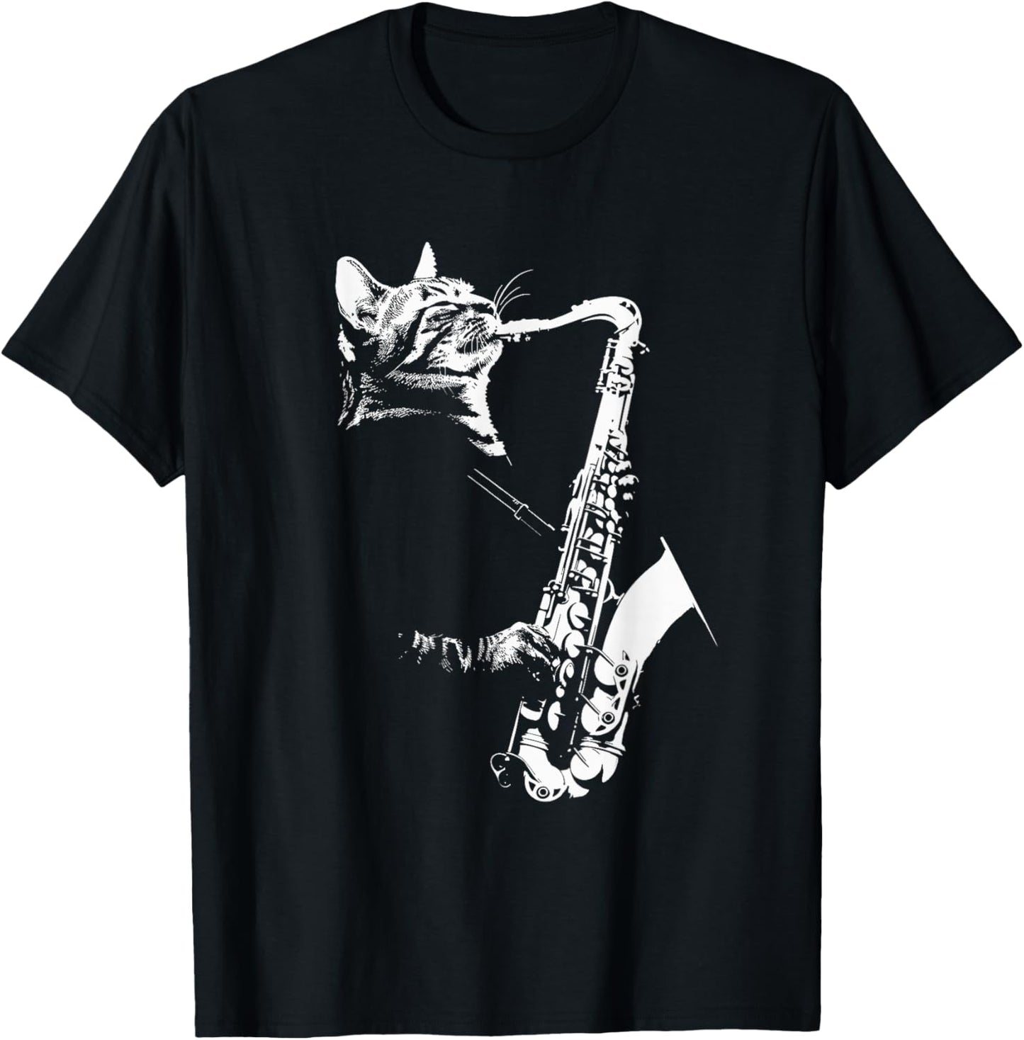 Funny Cat Saxophone Jazz Musician Sax T-Shirt - T-Shirt | Black
