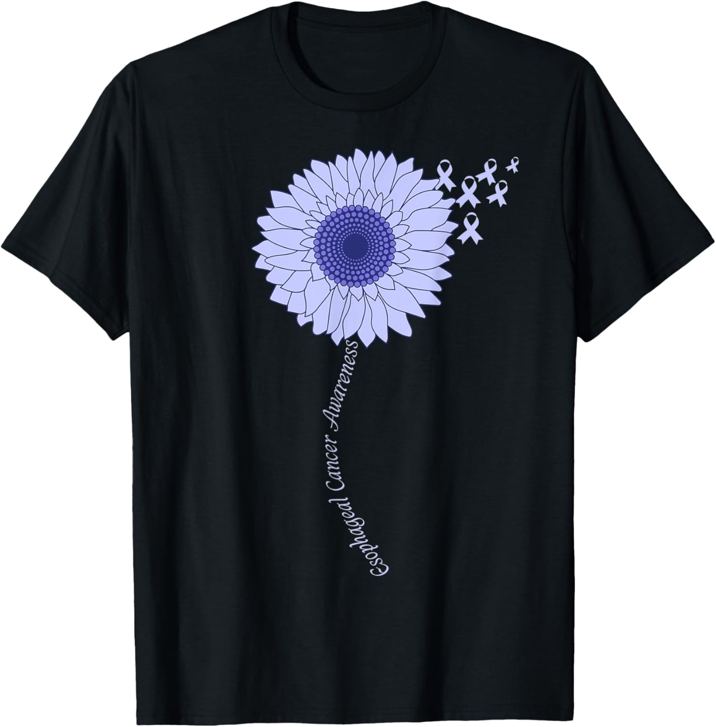 Esophageal Cancer Awareness Sunflower Periwinkle Ribbon T-Shirt - T-Shirt | Black