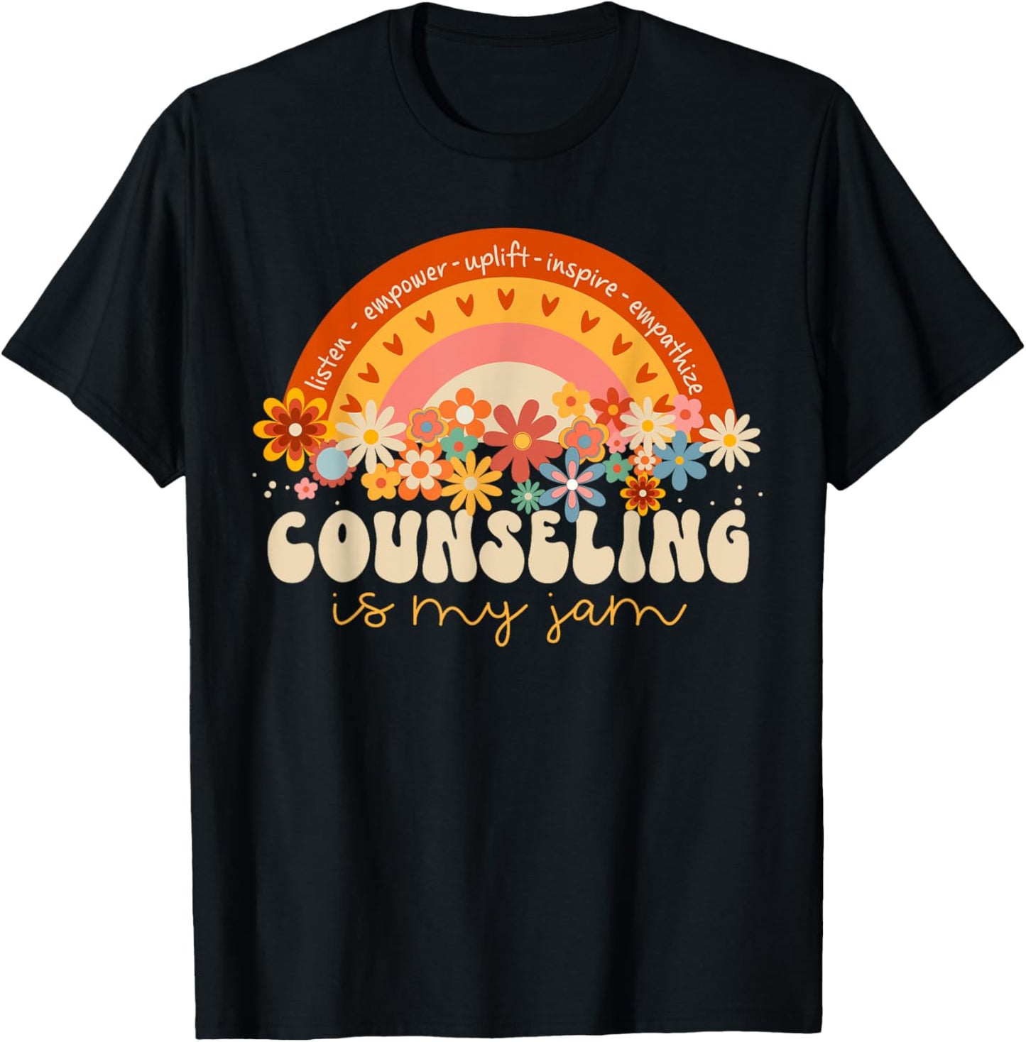 Groovy Rainbow Counseling Is My Jam Back to School Counselor T-Shirt - T-Shirt | Black