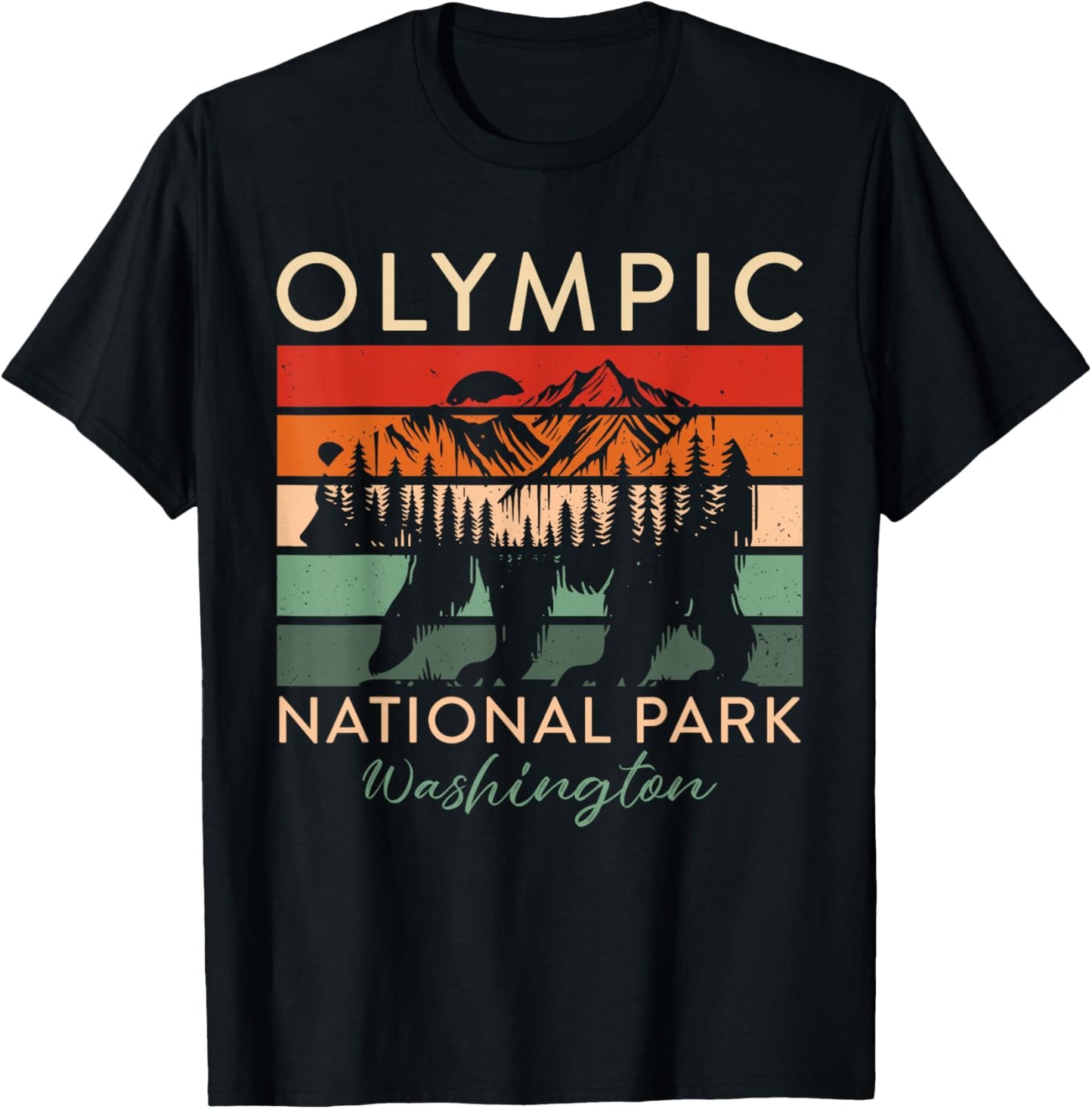 Retro Vintage Olympic National Park for kids Hiking Camping T-Shirt - T-Shirt | Black