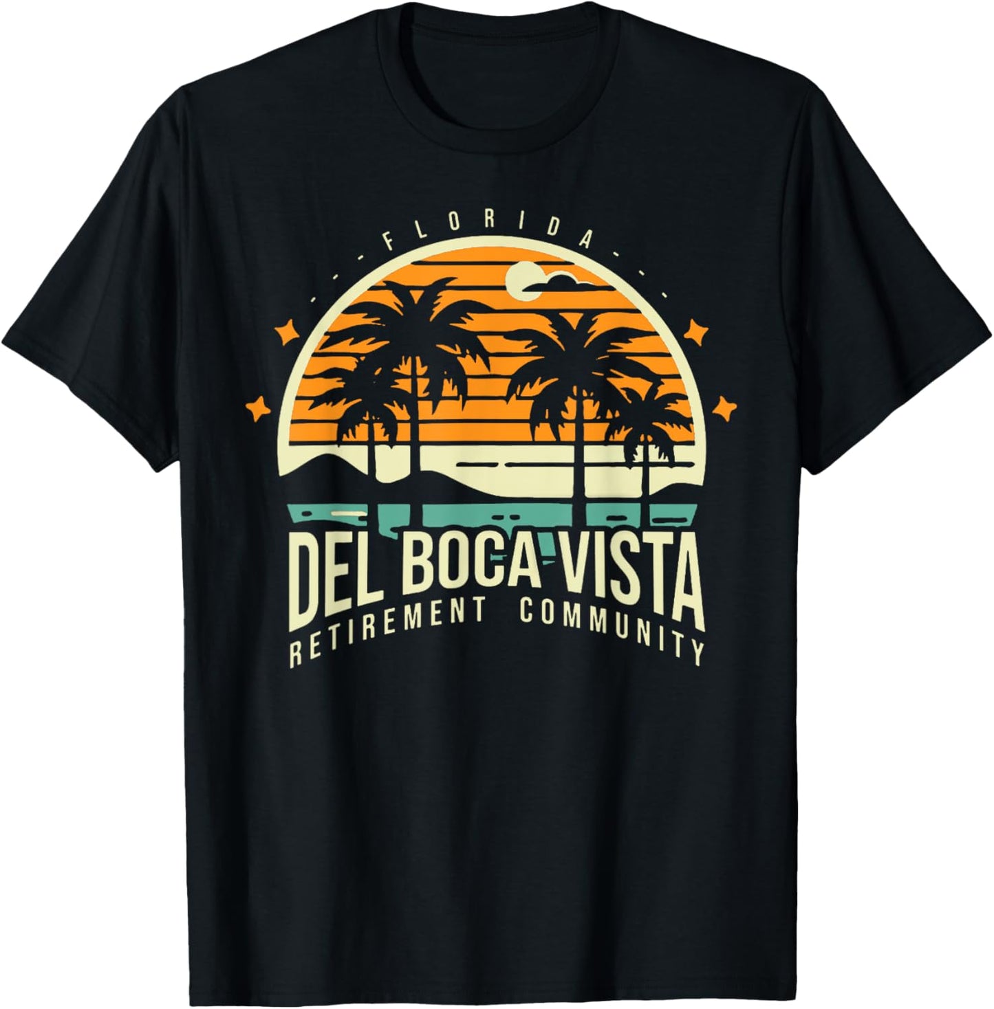Del Boca Vista T Shirts Retro Retirement Community T-Shirt - T-Shirt | Black