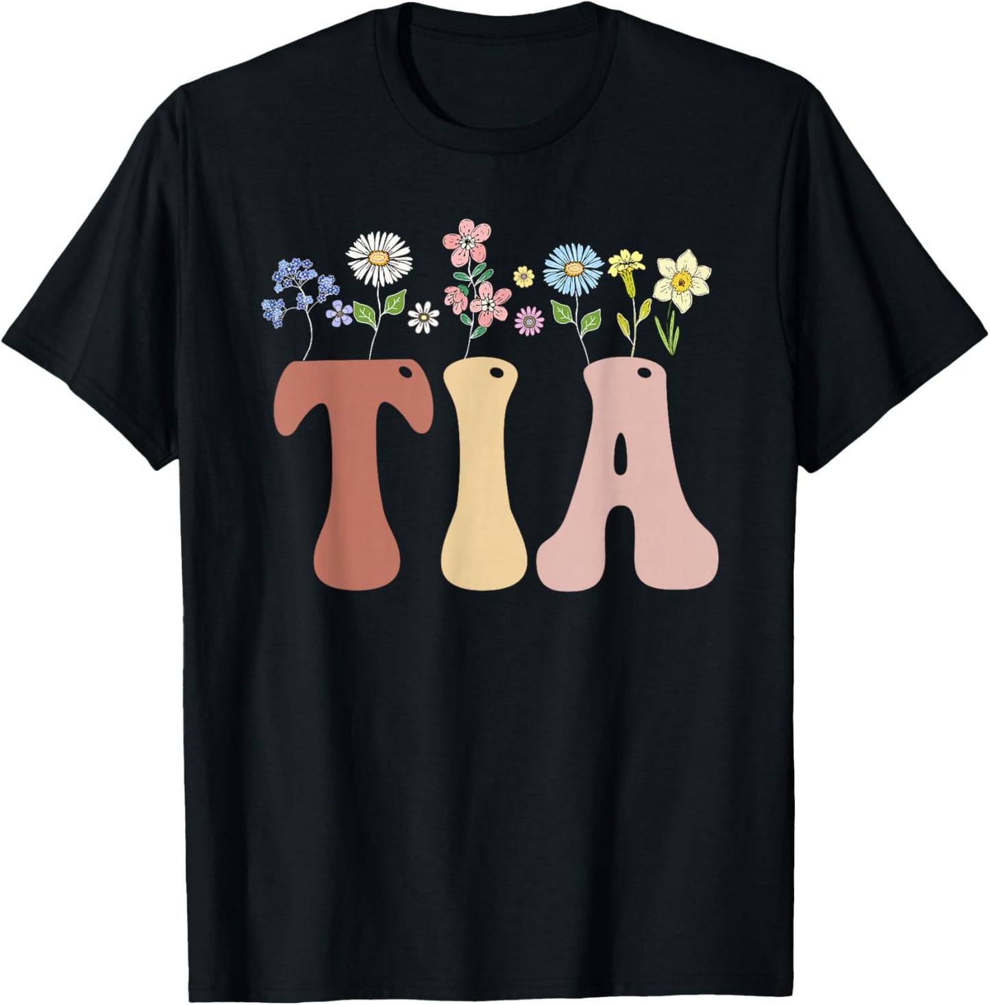 Tia Gifts Women Wildflower Floral Design Tia T-Shirt - T-Shirt | Black