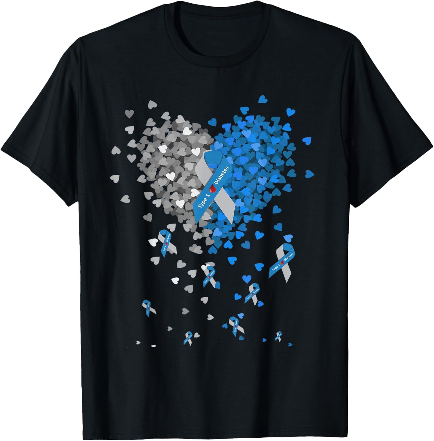 In November We Wear Blue Cure Diabetes Awareness Love Heart T-Shirt - T-Shirt | Black