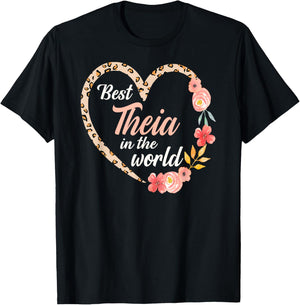 Best Theia In The World Greek Aunt Mother’s Day Heart T-Shirt - T-Shirt | Black