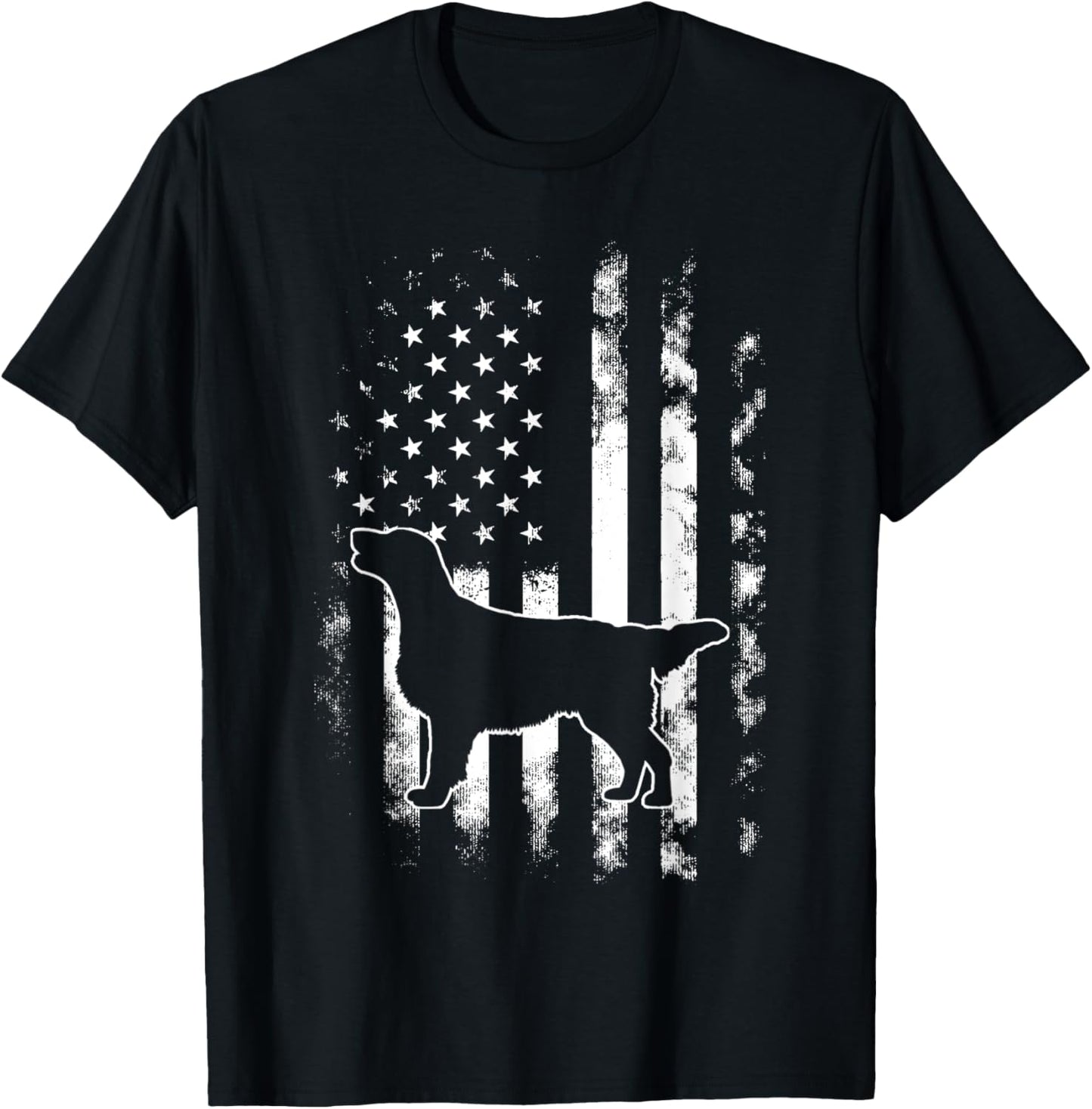 American US Flag Flat Coat Retriever T-Shirt - T-Shirt | Black