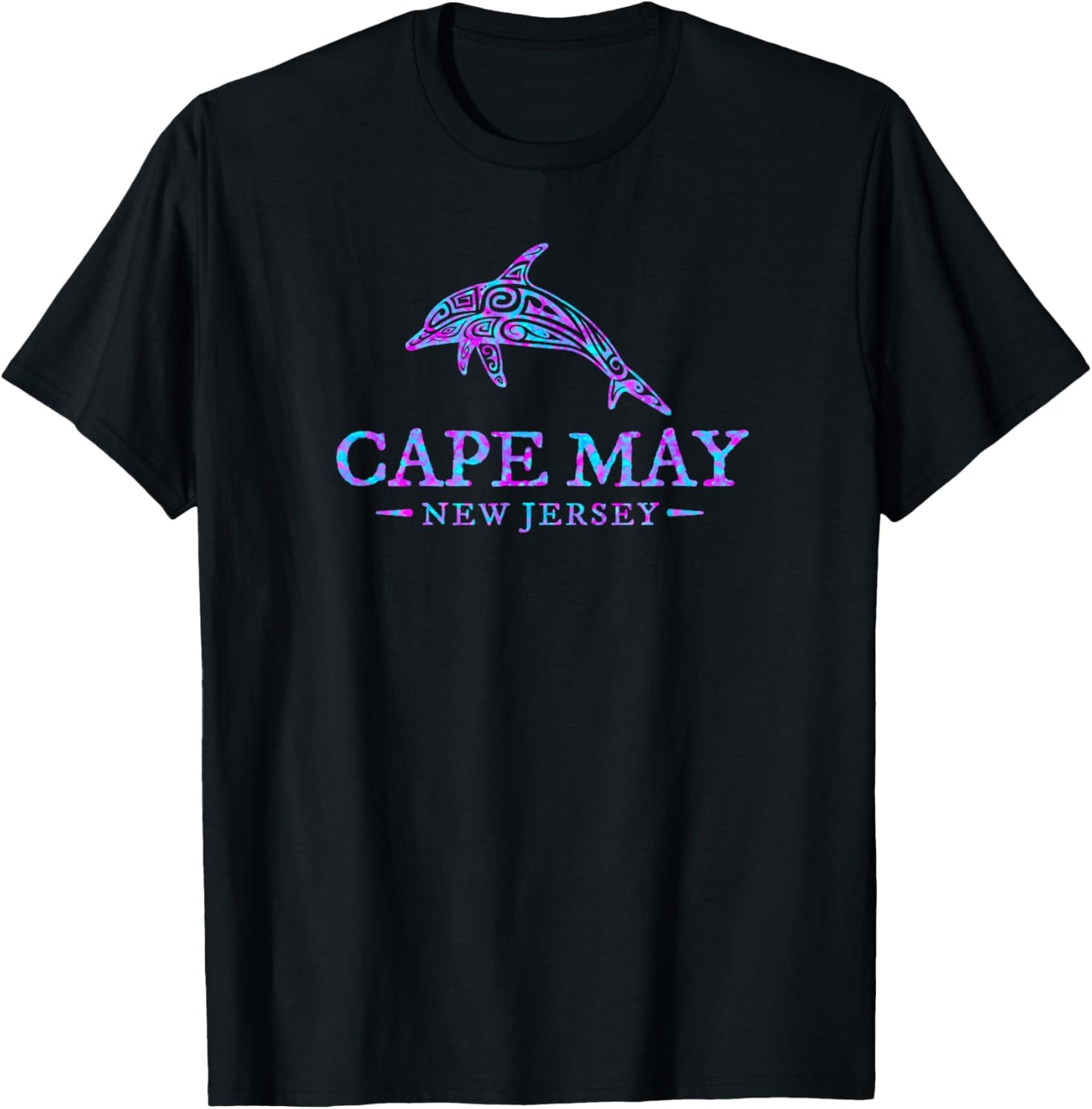 Cape May New Jersey Colorful Dolphin Girls Boys Souvenir T-Shirt - T-Shirt | Black