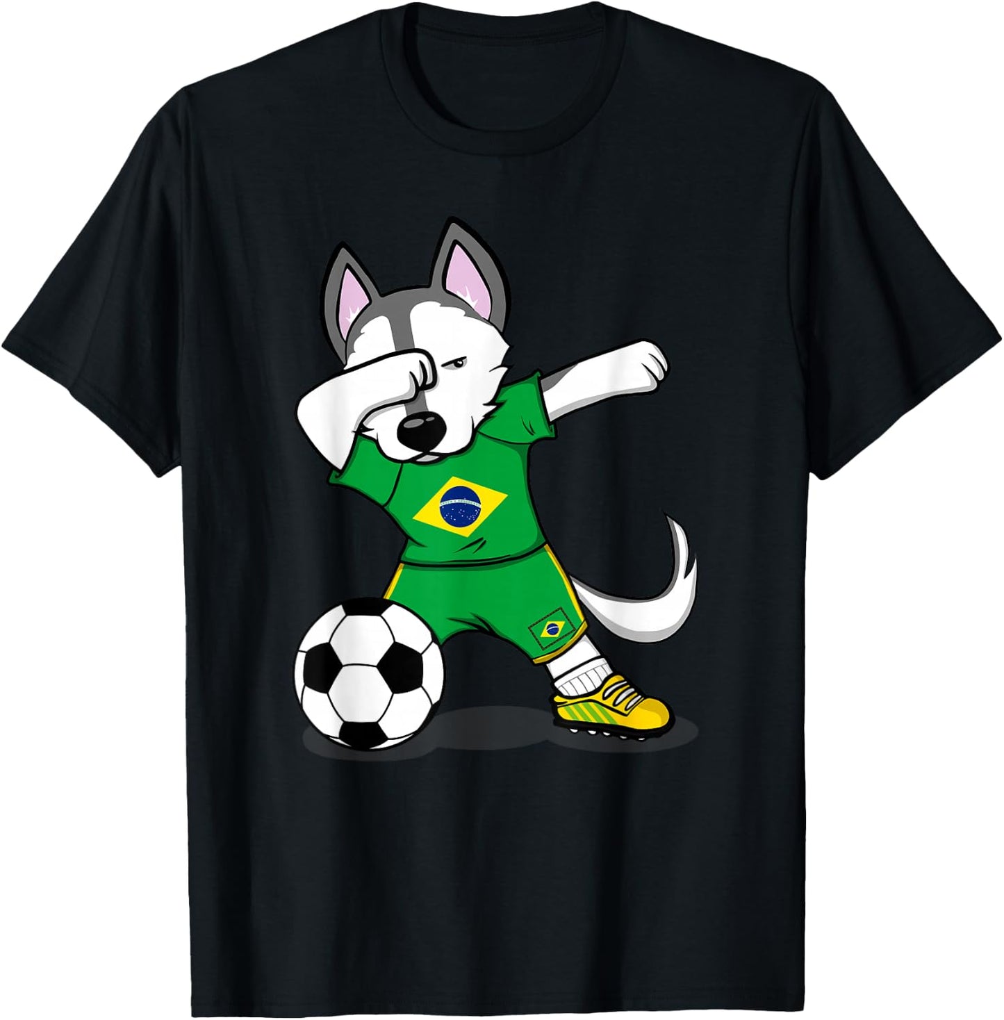 Dabbing Husky Brazil Football Fans Jersey Brazilian Soccer T-Shirt - T-Shirt | Black