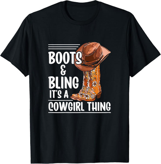 Boots And Bling It's A Cowgirl Thing Rodeo T-Shirt - T-Shirt | Black