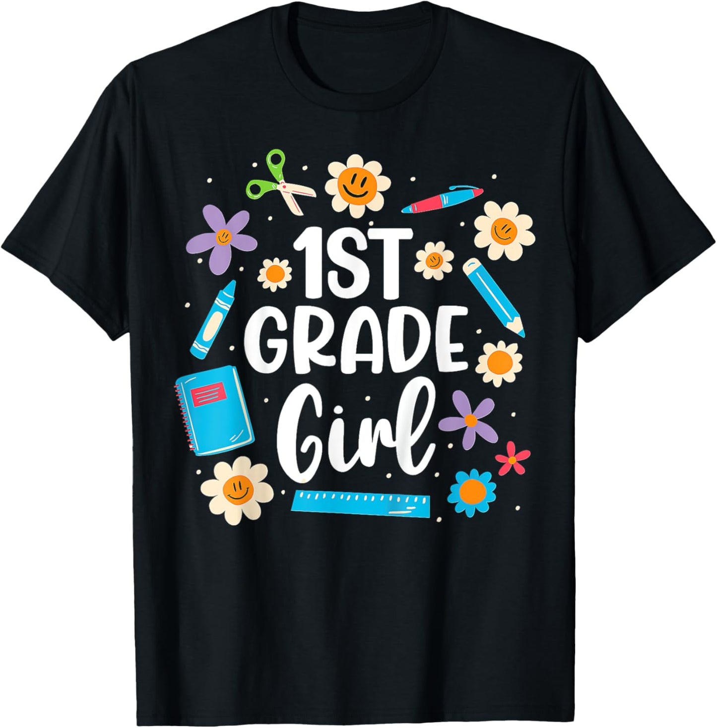 Kids Girls First Grade, 1st Grade Girl Back To School T-Shirt - T-Shirt | Black
