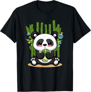 Kawaii Panda Bubble Tea Japanese Anime Boys Girls Kids T-Shirt - T-Shirt | Black