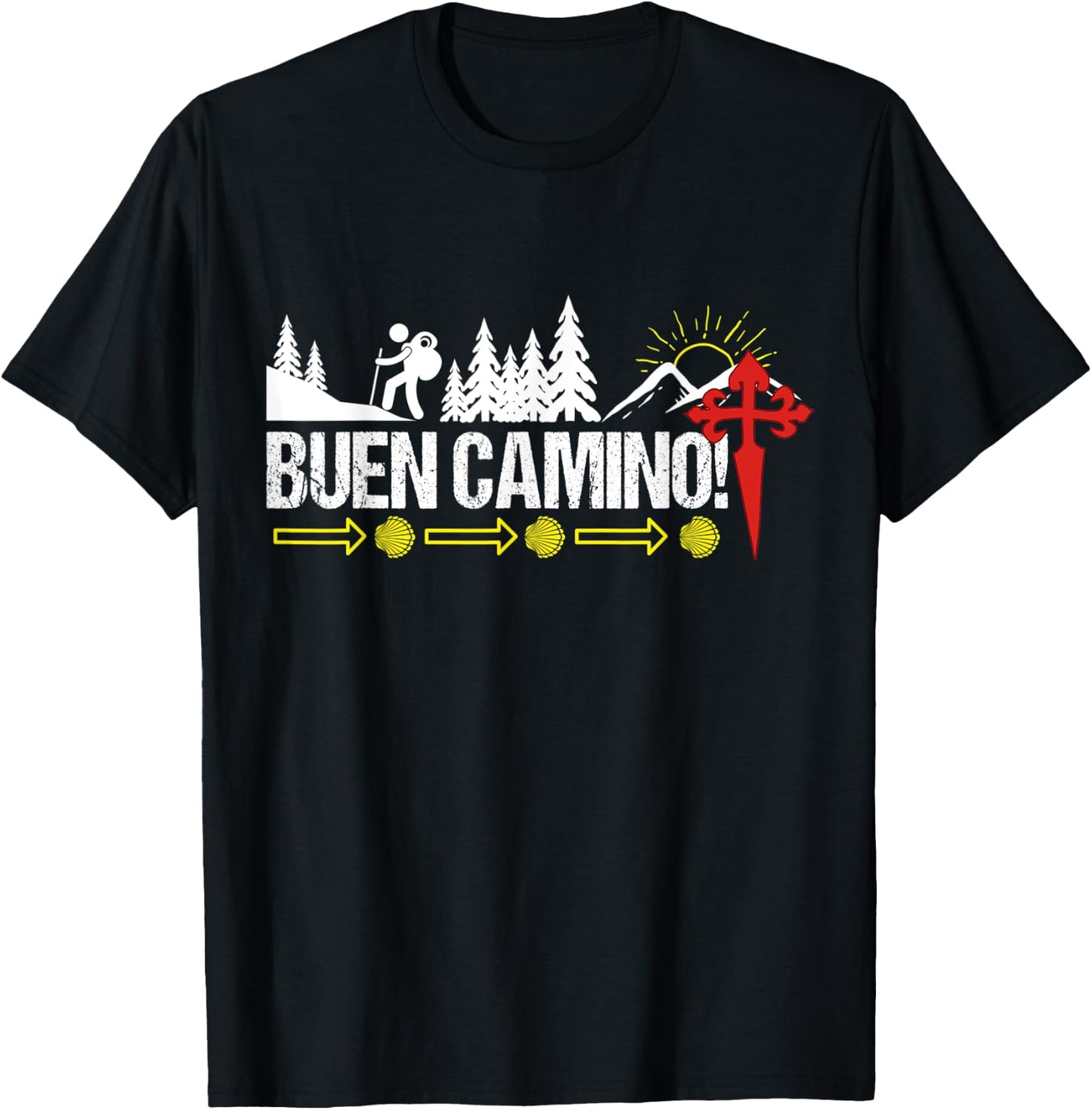 Buen Camino Way of St James Scallop Shell Camino de Santiago T-Shirt - T-Shirt | Black