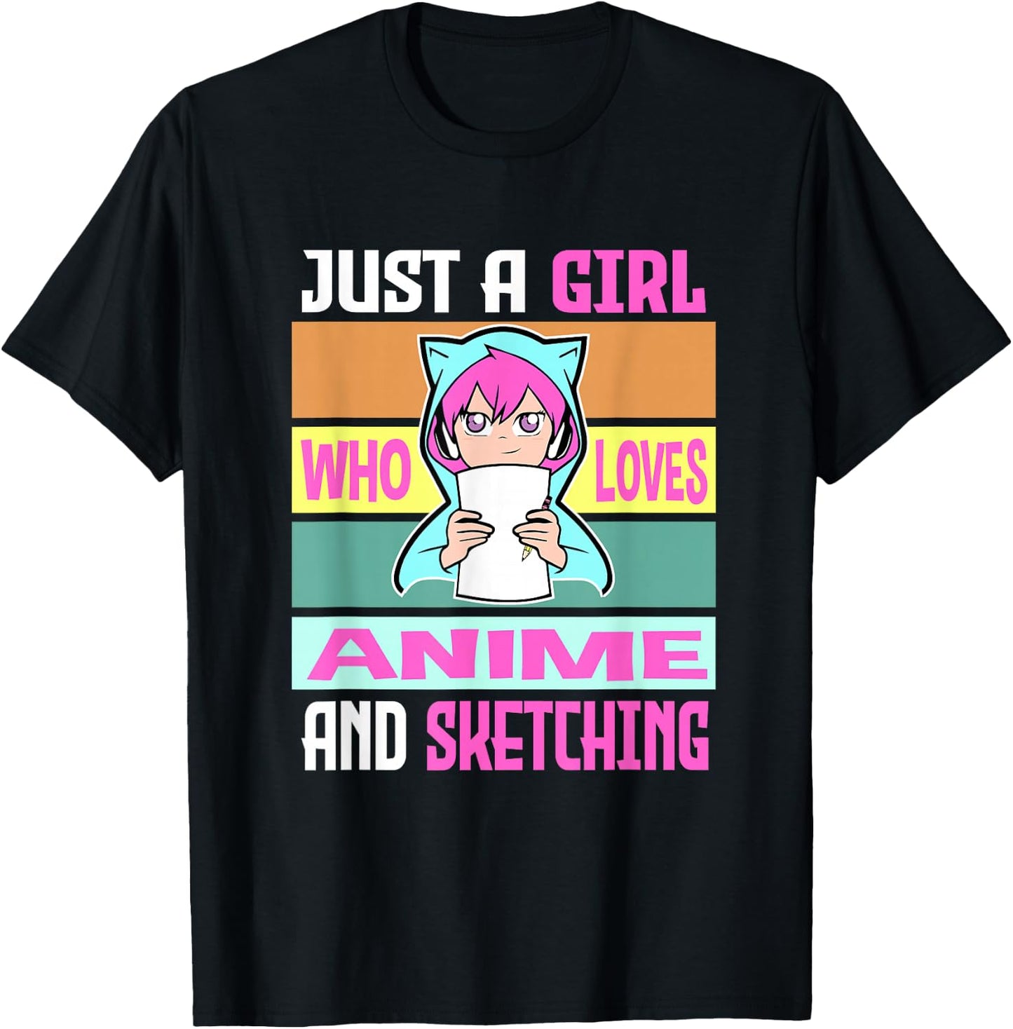 Girl Loves Anime and Sketching Anime Merch Anime Lover Gifts T-Shirt - T-Shirt | Black
