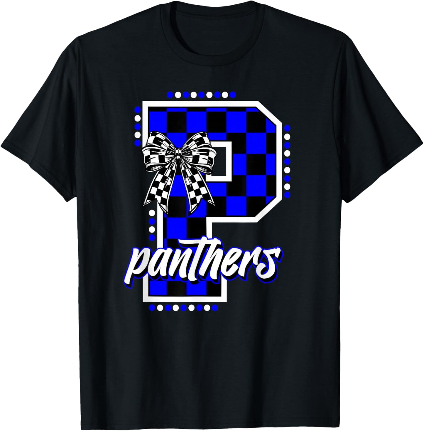 Panthers Checkered Print Blue Panther Pride School Spirit T-Shirt - T-Shirt | Black