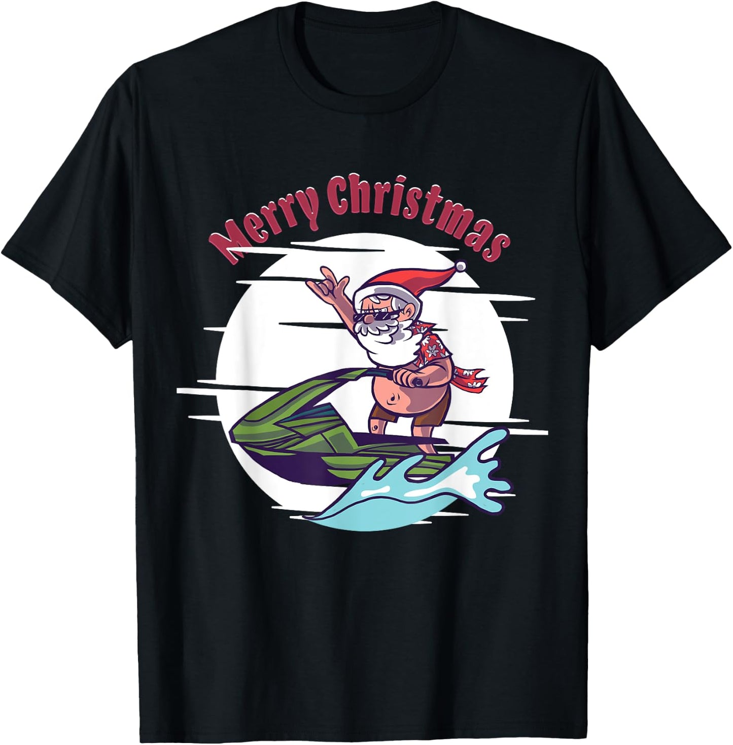 Merry Christmas Santa Jet Ski Watersports T-Shirt - T-Shirt | Black