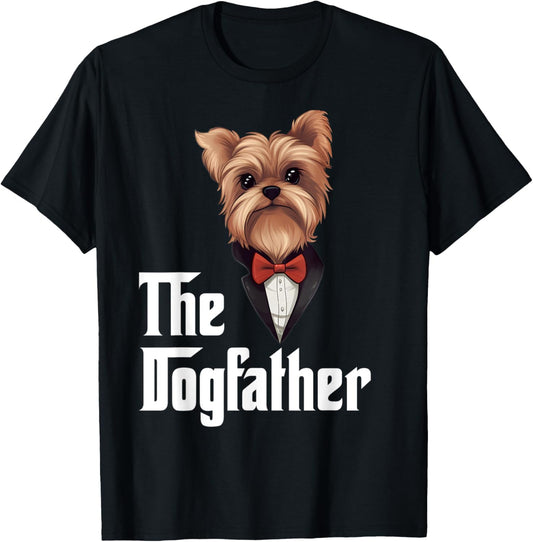 The Dogfather | Yorkshire Terrier | Yorkie Dad Funny T-Shirt - T-Shirt | Black