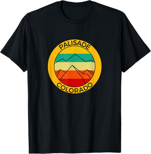 Retro Sunset Mountains Palisade Colorado Souvenir Reunion T-Shirt - T-Shirt | Black