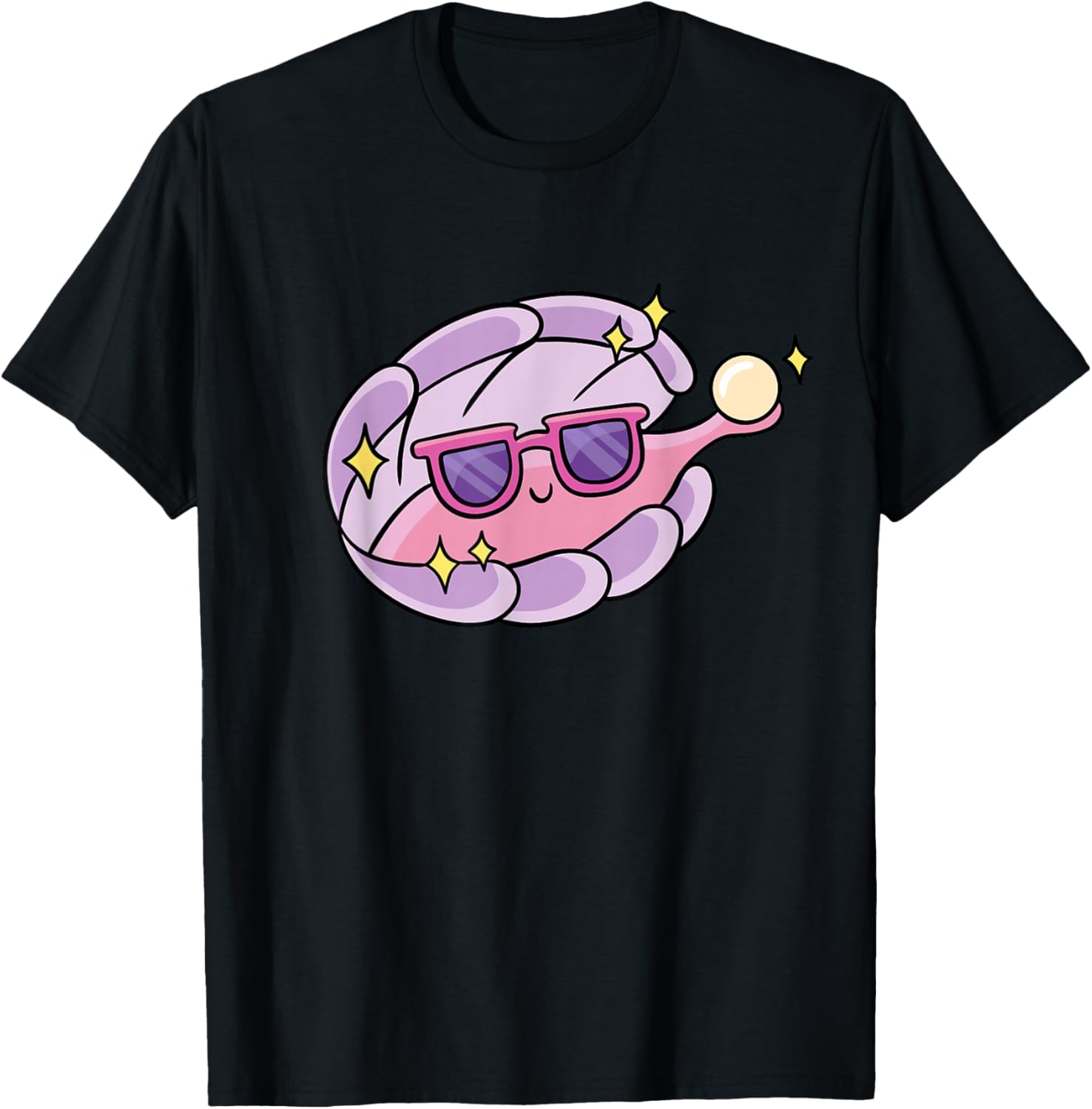 Cartoon Clam With Sunglasses And Pearl T-Shirt - T-Shirt | Black