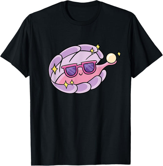 Cartoon Clam With Sunglasses And Pearl T-Shirt - T-Shirt | Black