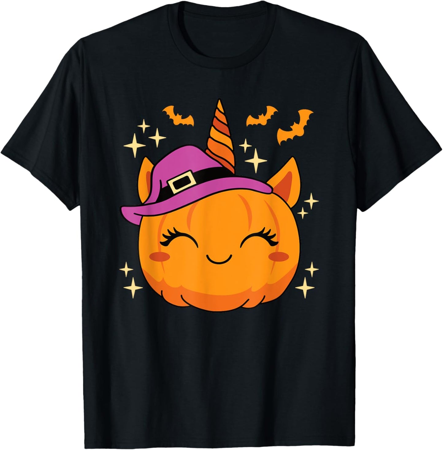 Cute Halloween Unicorn Pumpkin Women Girls Kids T-Shirt - T-Shirt | Black