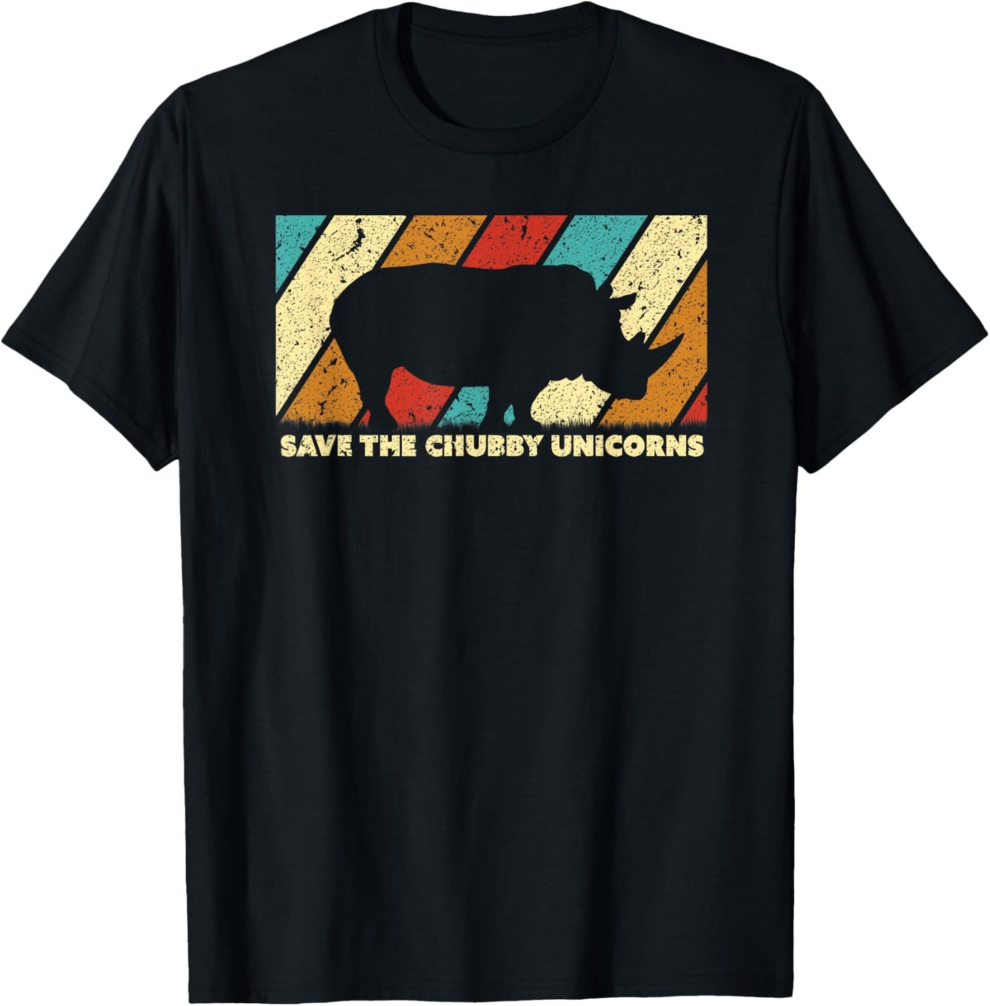 Save The Chubby Unicorns Shirt. Retro Style Rhino T-Shirt - T-Shirt | Black