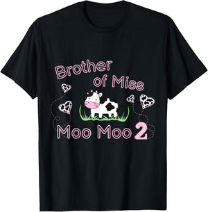Girl 2nd Birthday Party Pink Cow Brother Moo I'm Two Animal T-Shirt - T-Shirt | Black