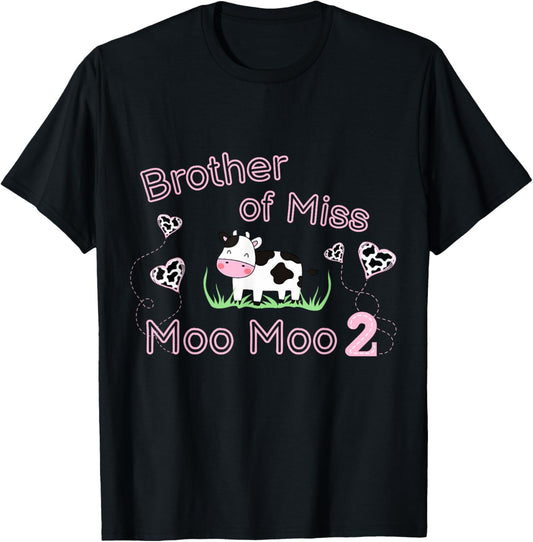 Girl 2nd Birthday Party Pink Cow Brother Moo I'm Two Animal T-Shirt - T-Shirt | Black