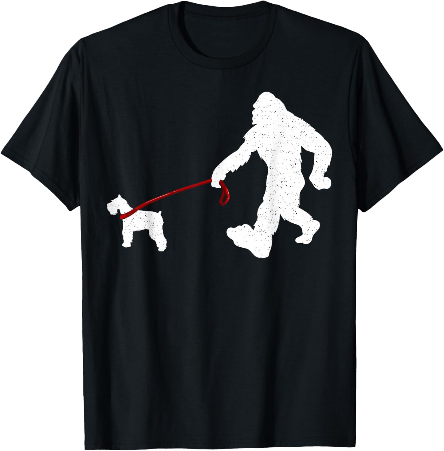 Funny Bigfoot Walking With Schnauzer Dog Gifts T-Shirt - T-Shirt | Black