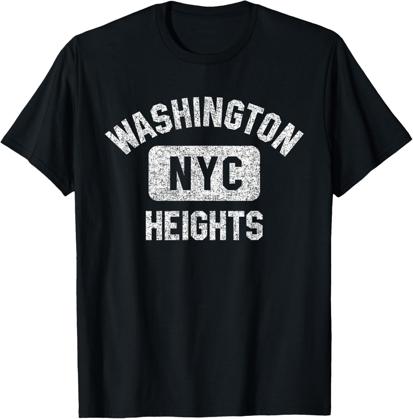 Washington Heights NYC Gym Style Distressed White Print T-Shirt - T-Shirt | Black