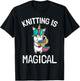 Top Knitting Saying Knitting Needles Hobby Wool Unicorn Magic T-Shirt - T-Shirt | Black