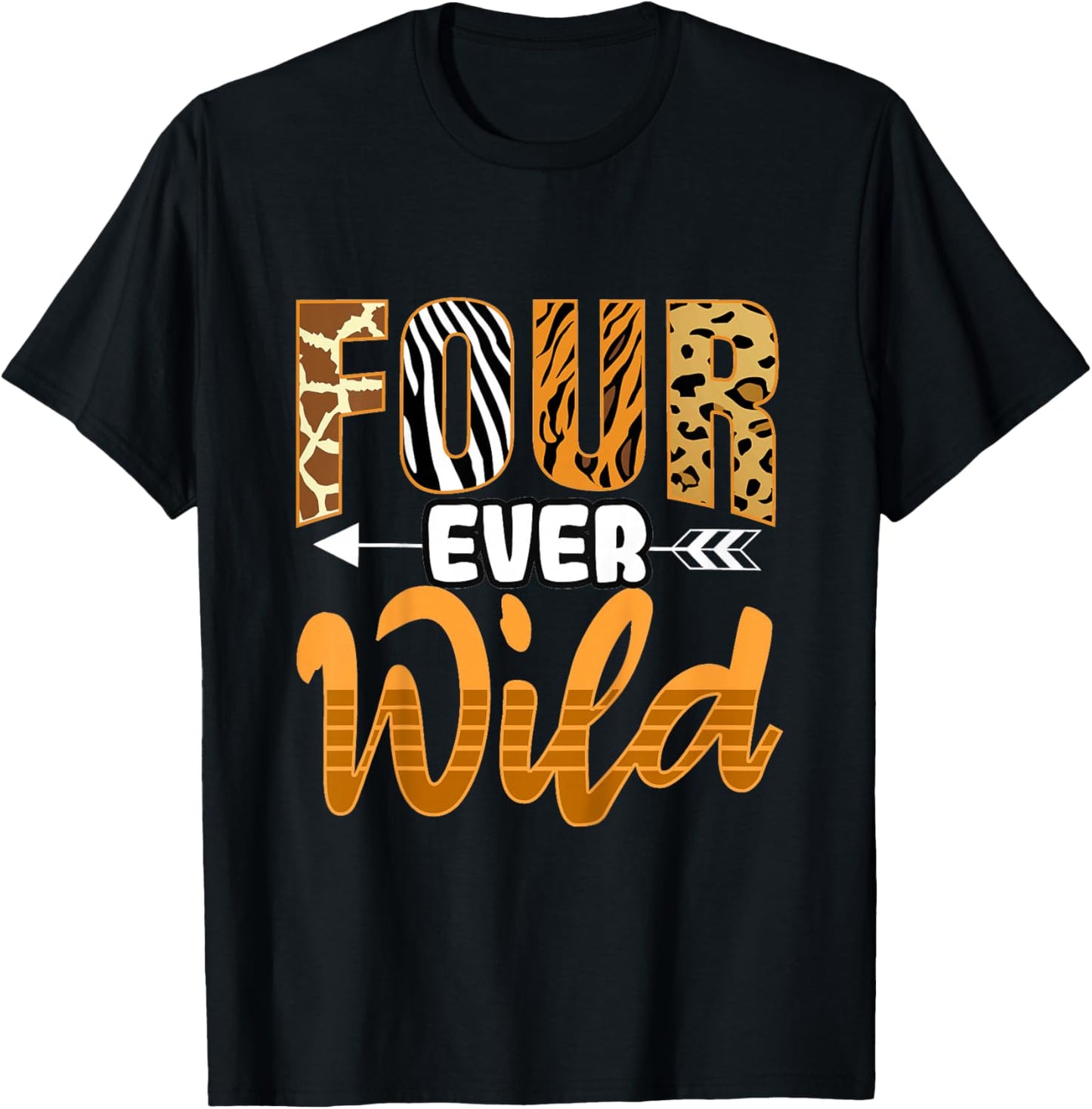 4 Four Ever Wild - Savanna African Animals 4th Birthday T-Shirt - T-Shirt | Black