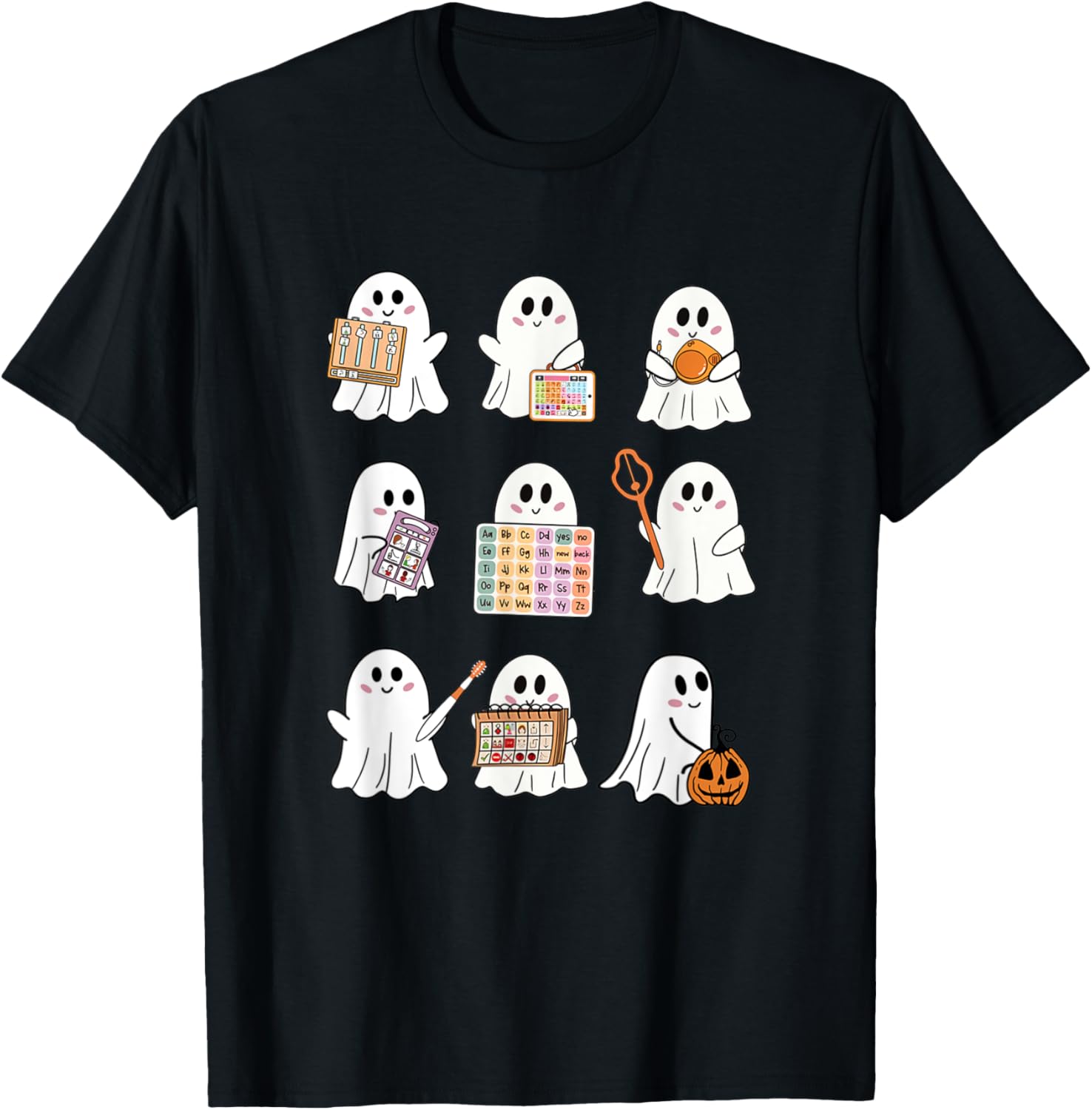 Retro SLP Ghost Halloween Speech Therapy Autumn Fall T-Shirt - T-Shirt | Black