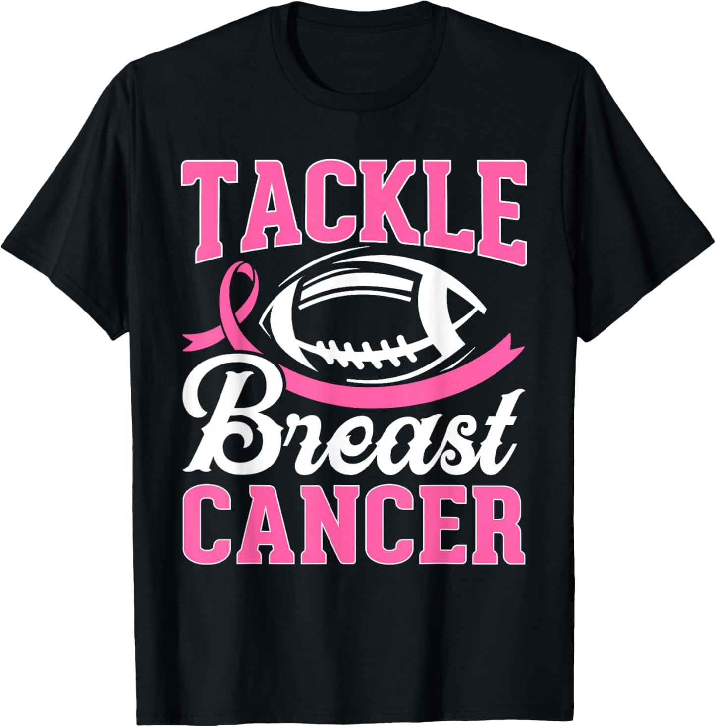 Tackle Breast Cancer Awareness Football Pink Ribbon Boys Kid T-Shirt - T-Shirt | Black