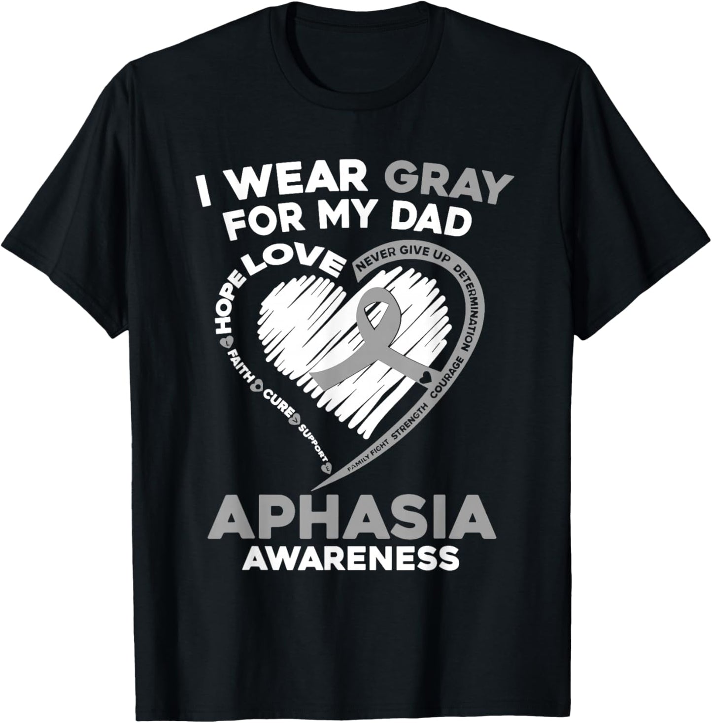 Dad Aphasia Awareness Gray Ribbon Support Family Matching T-Shirt - T-Shirt | Black