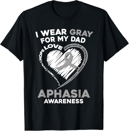 Dad Aphasia Awareness Gray Ribbon Support Family Matching T-Shirt - T-Shirt | Black