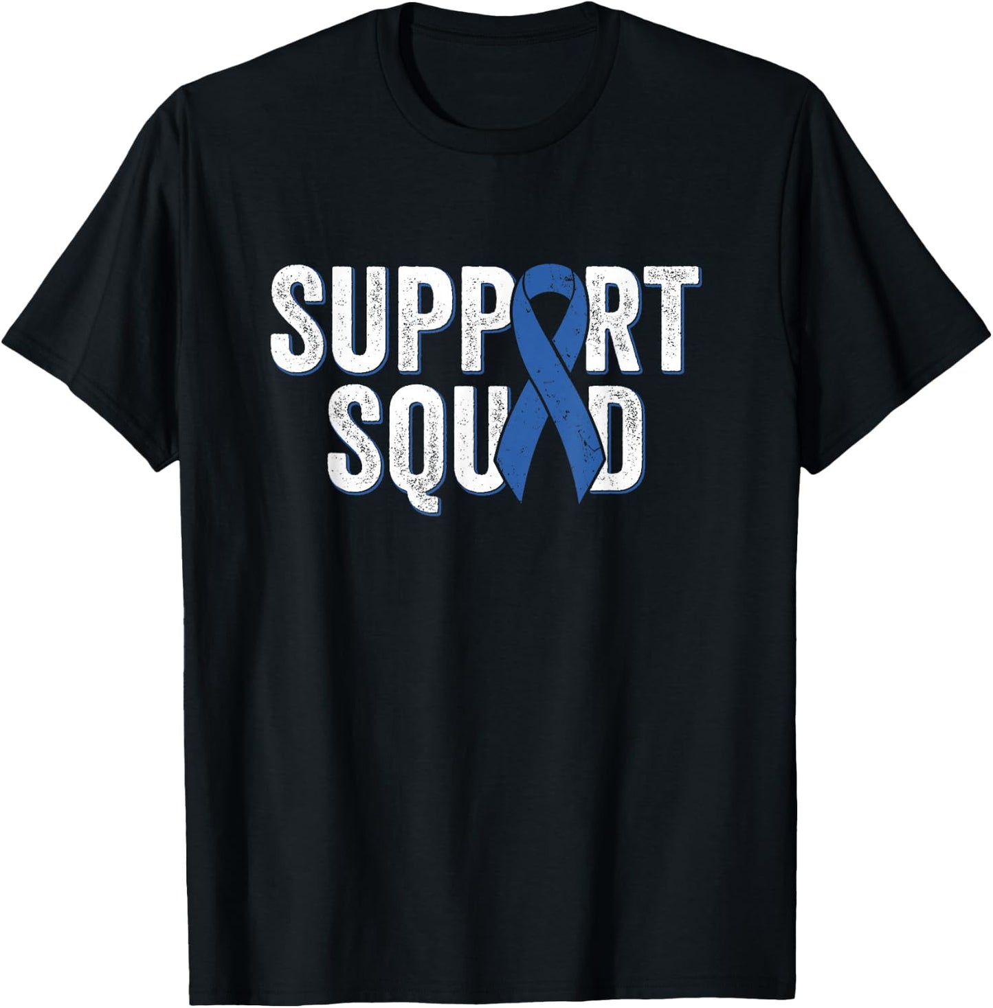 Colon Cancer Support Squad, Blue Colorectal Awareness Ribbon T-Shirt - T-Shirt | Black