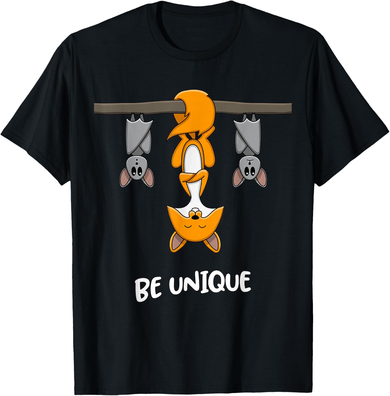 Fox Bat Animal Quote Be Unique Motivational T-Shirt - T-Shirt | Black