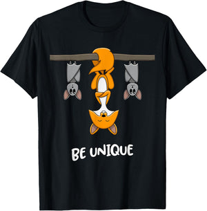 Fox Bat Animal Quote Be Unique Motivational T-Shirt - T-Shirt | Black