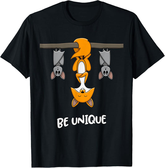 Fox Bat Animal Quote Be Unique Motivational T-Shirt - T-Shirt | Black