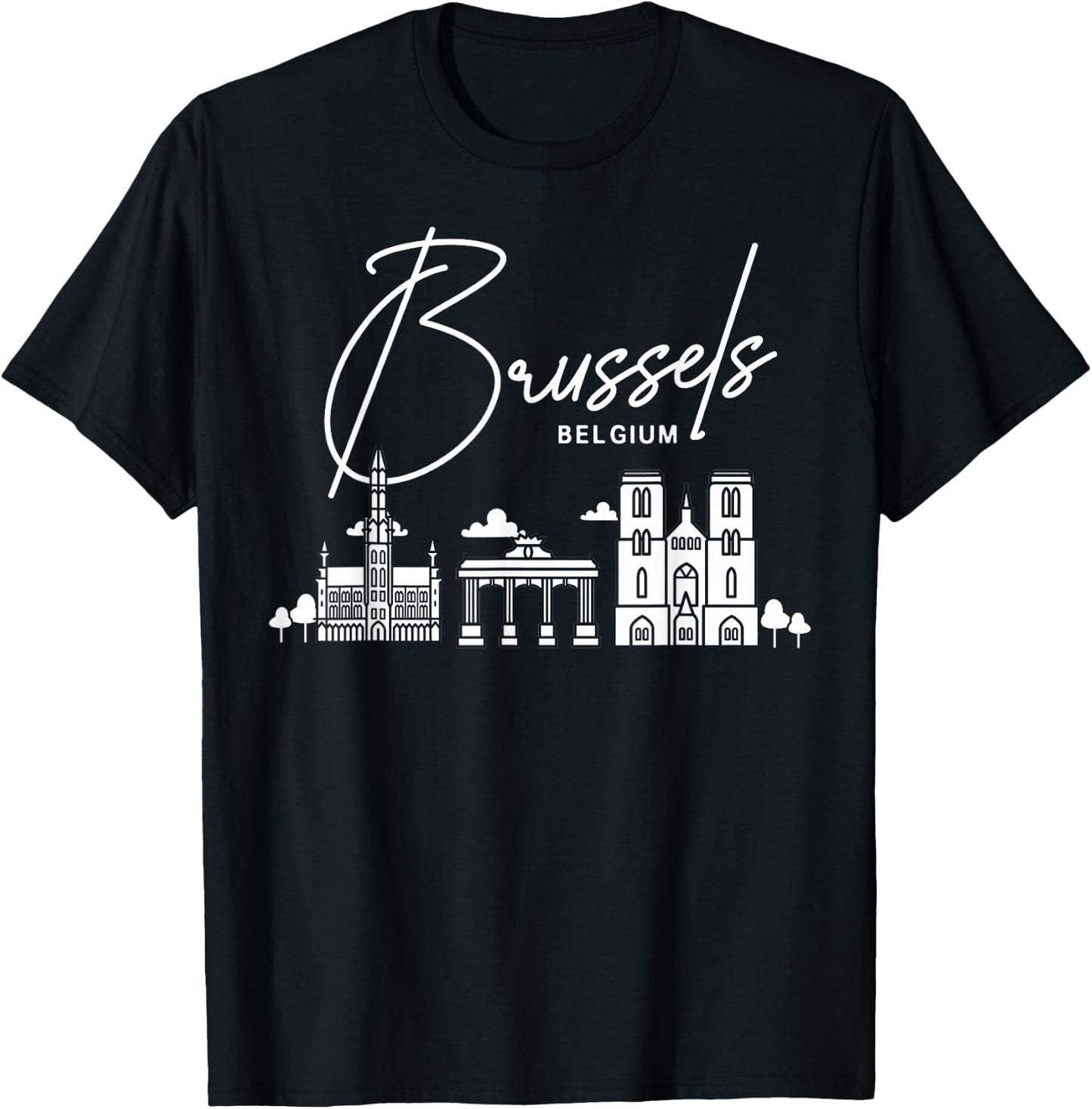 Brussels Belgium City Skyline Map Travel T-Shirt - T-Shirt | Black