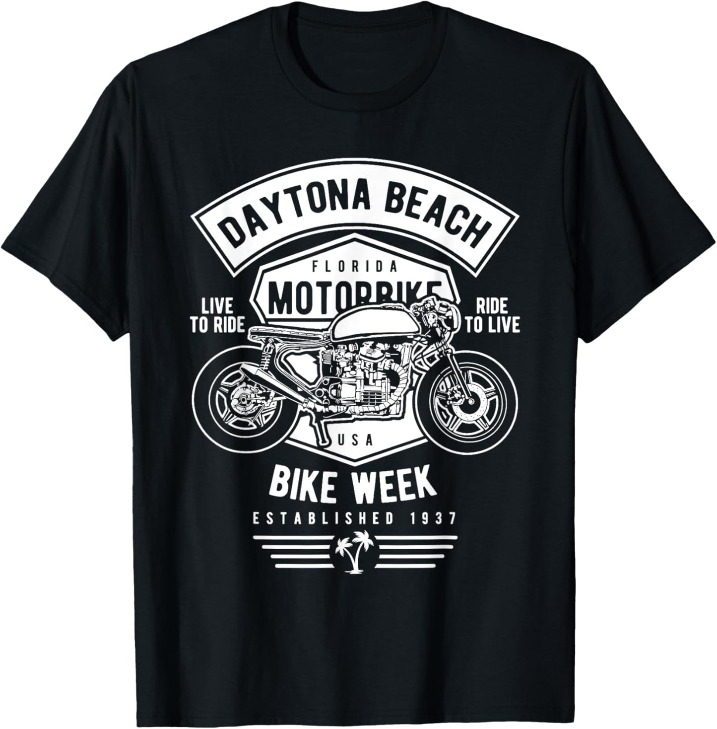 Daytona Beach Bike Week Retro Motorcycle Design T-Shirt - T-Shirt | Black