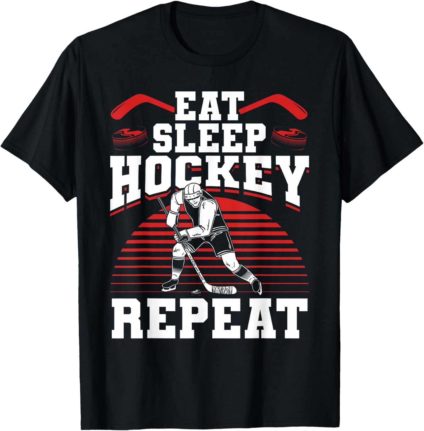 Eat Sleep Hockey Repeat Ice Hockey Player Gift Funny Hockey T-Shirt - T-Shirt | Black