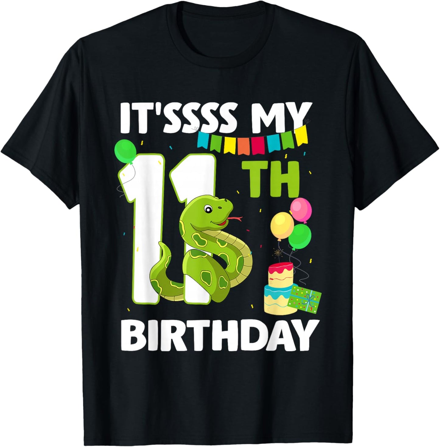 11th Birthday Snake Party 11 Year Old Snake Lover Birthday T-Shirt - T-Shirt | Black