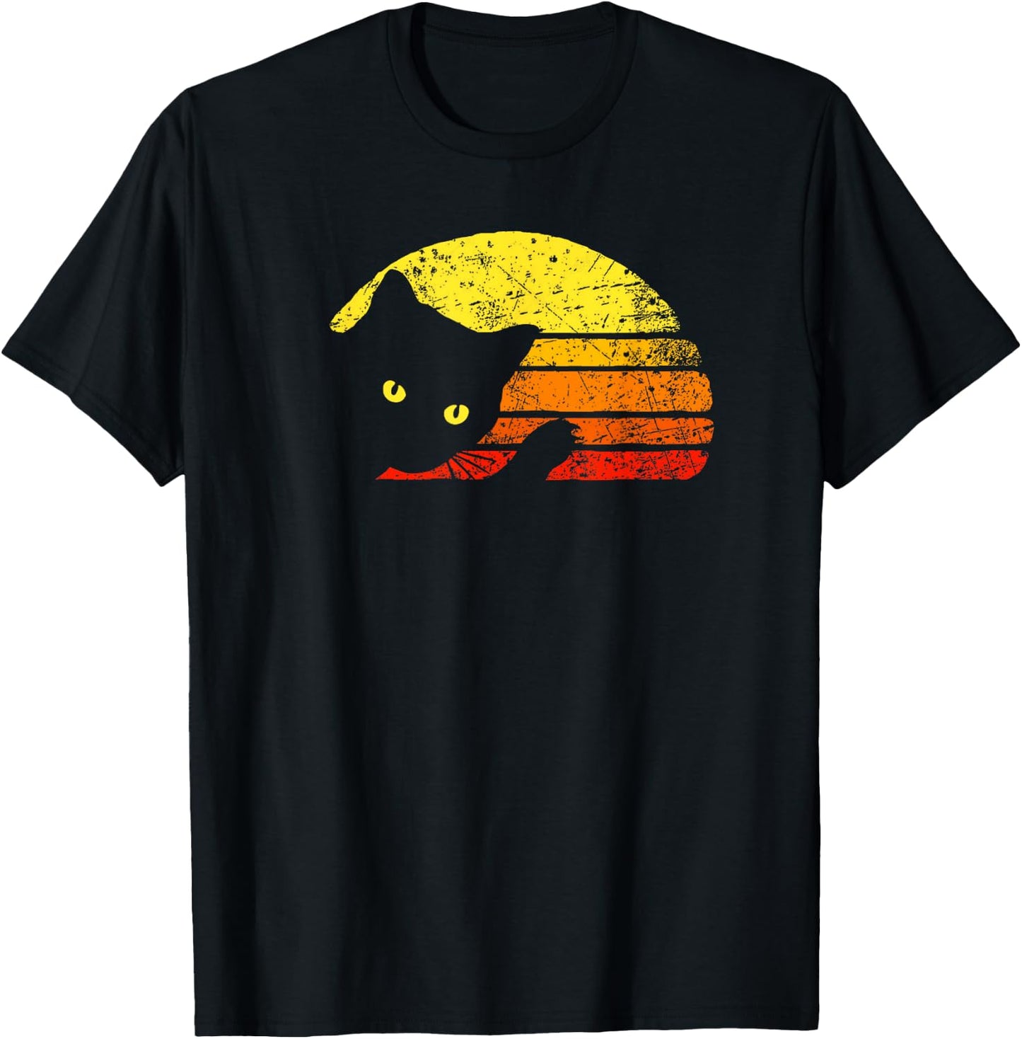 Vintage Cat Lover Sunset Retro Style Cats T-Shirt - T-Shirt | Black